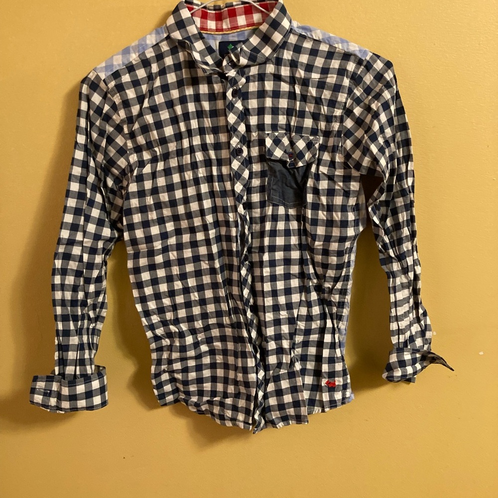Ferrioni Boy’s Navy Checkered Colour-Blocked Back Shirt